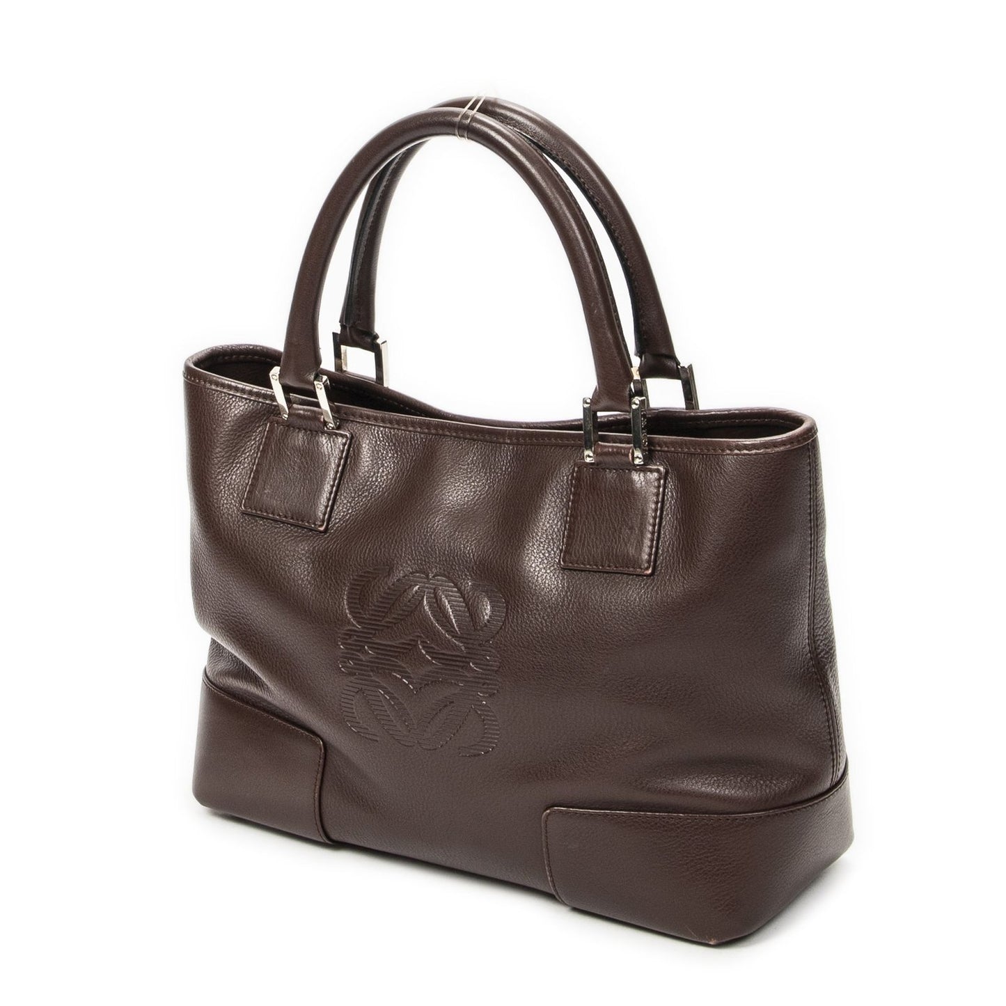 Loeweanagram Tote Dark Brown Calfskin Leather