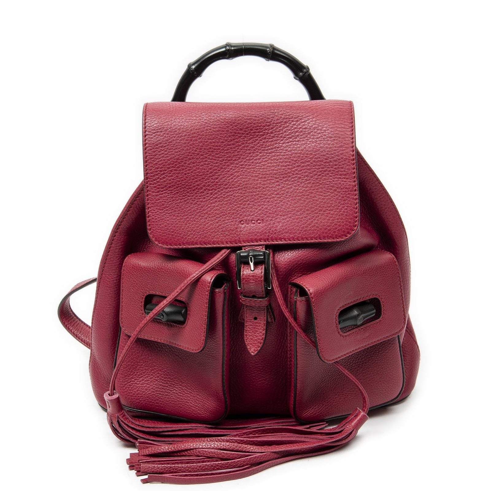 Gucci Bamboo Backpack Tassel Fuschia Calfskin Leather