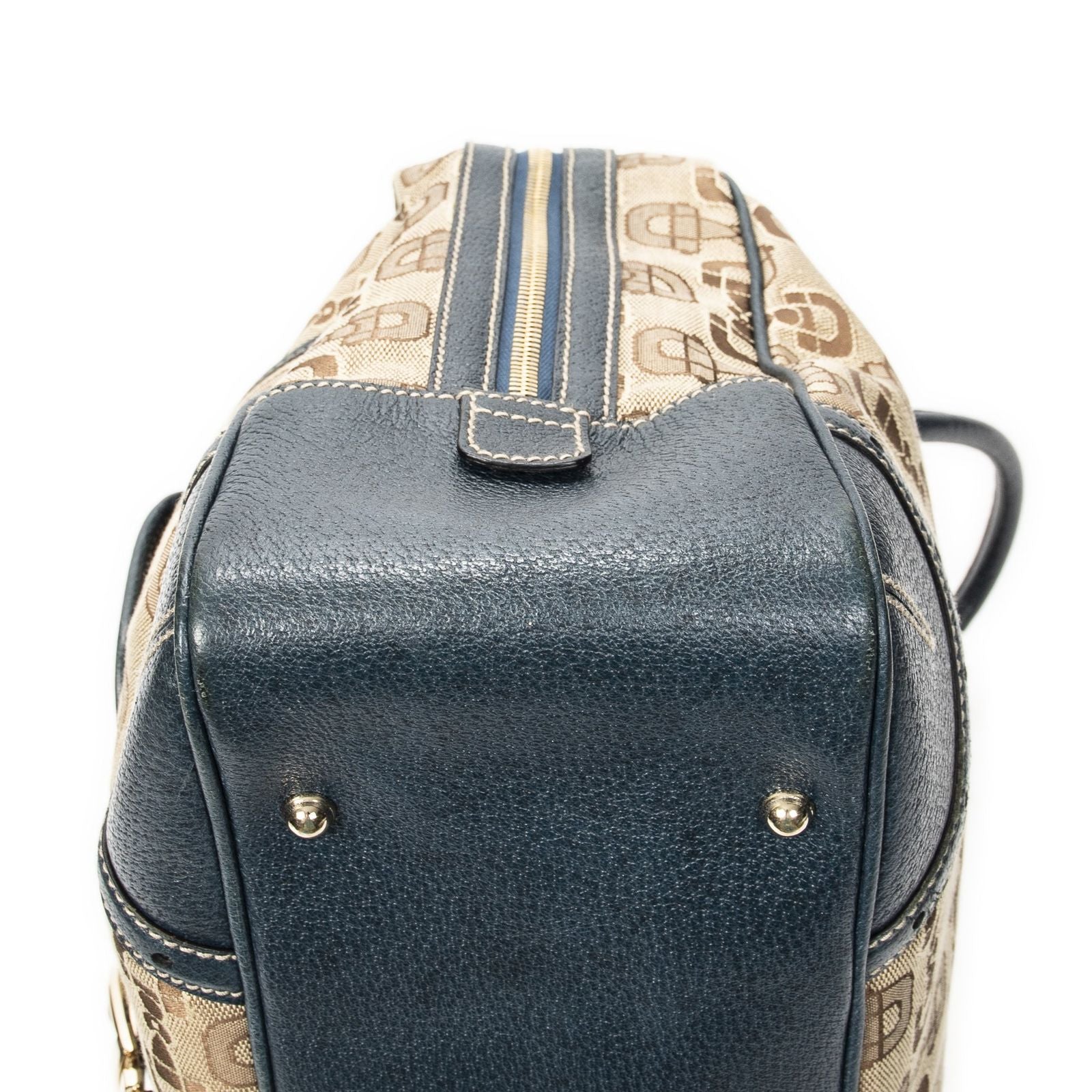 Gucci Large Front Pocket Boston Beige Teal Horsebit Printed Canvas Messenger Bag