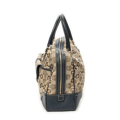 Gucci Large Front Pocket Boston Beige Teal Horsebit Printed Canvas Messenger Bag