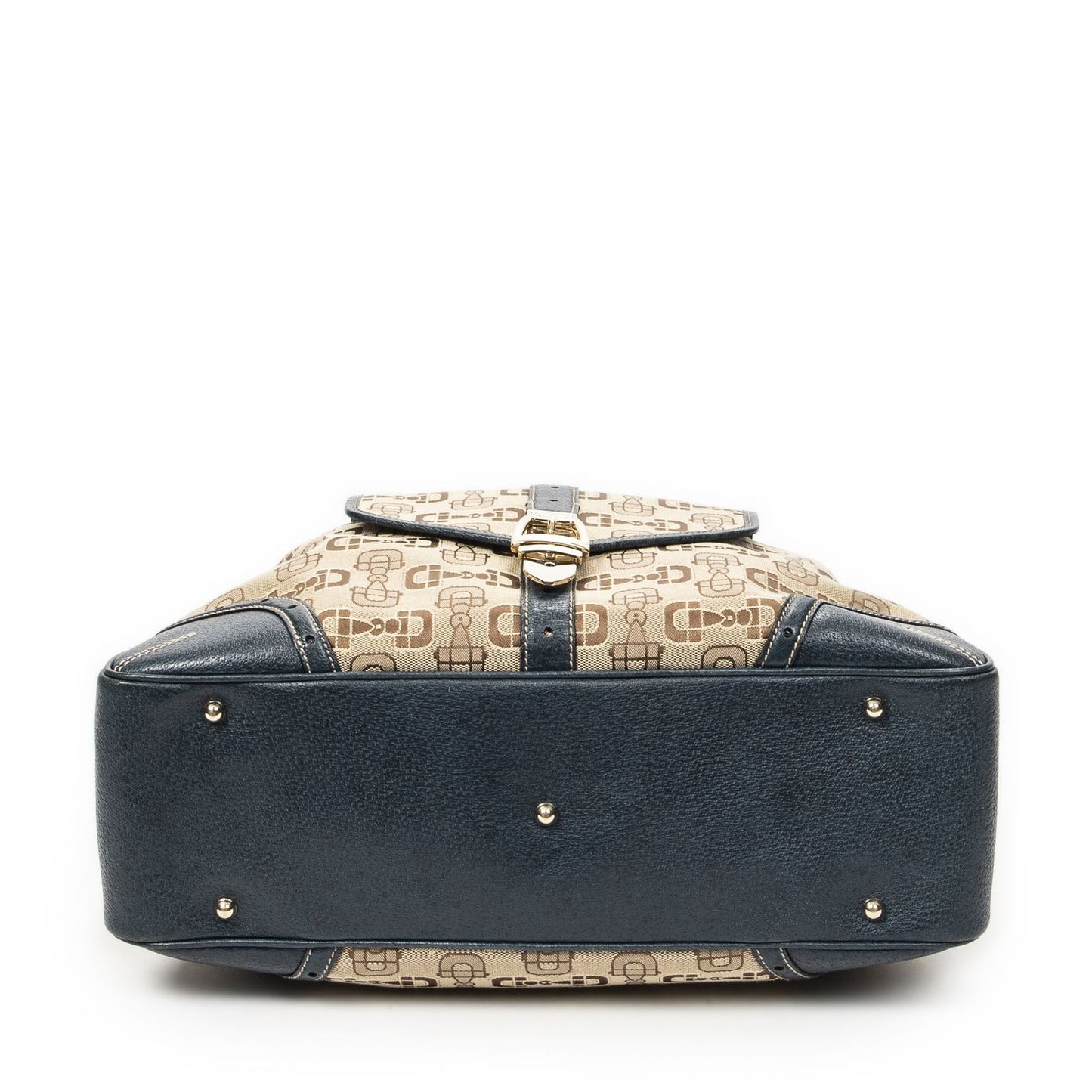 Gucci Large Front Pocket Boston Beige Teal Horsebit Printed Canvas Messenger Bag
