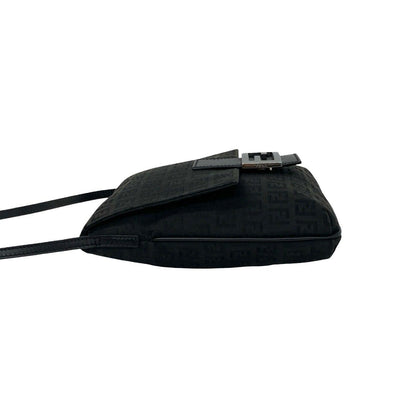 Fendi Zucchino FF Pattern Canvas Leather Shoulder Bag Pochette Crossbody Black