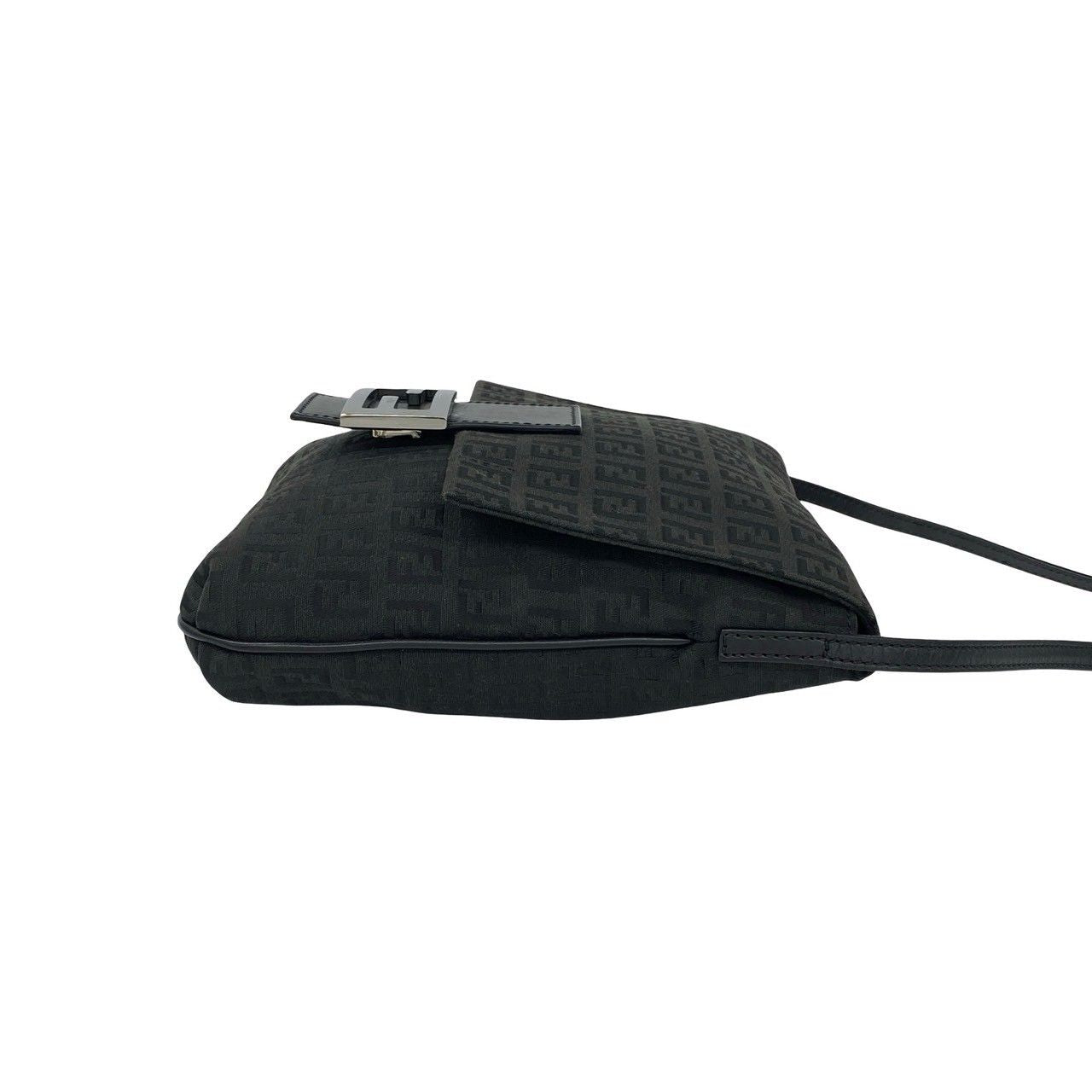 Fendi Zucchino FF Pattern Canvas Leather Shoulder Bag Pochette Crossbody Black