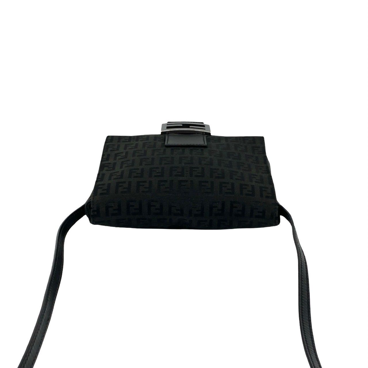 Fendi Zucchino FF Pattern Canvas Leather Shoulder Bag Pochette Crossbody Black