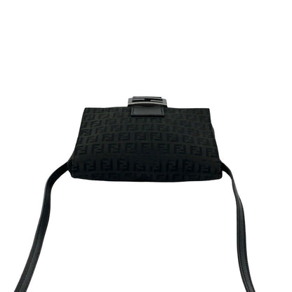 Fendi Zucchino FF Pattern Canvas Leather Shoulder Bag Pochette Crossbody Black