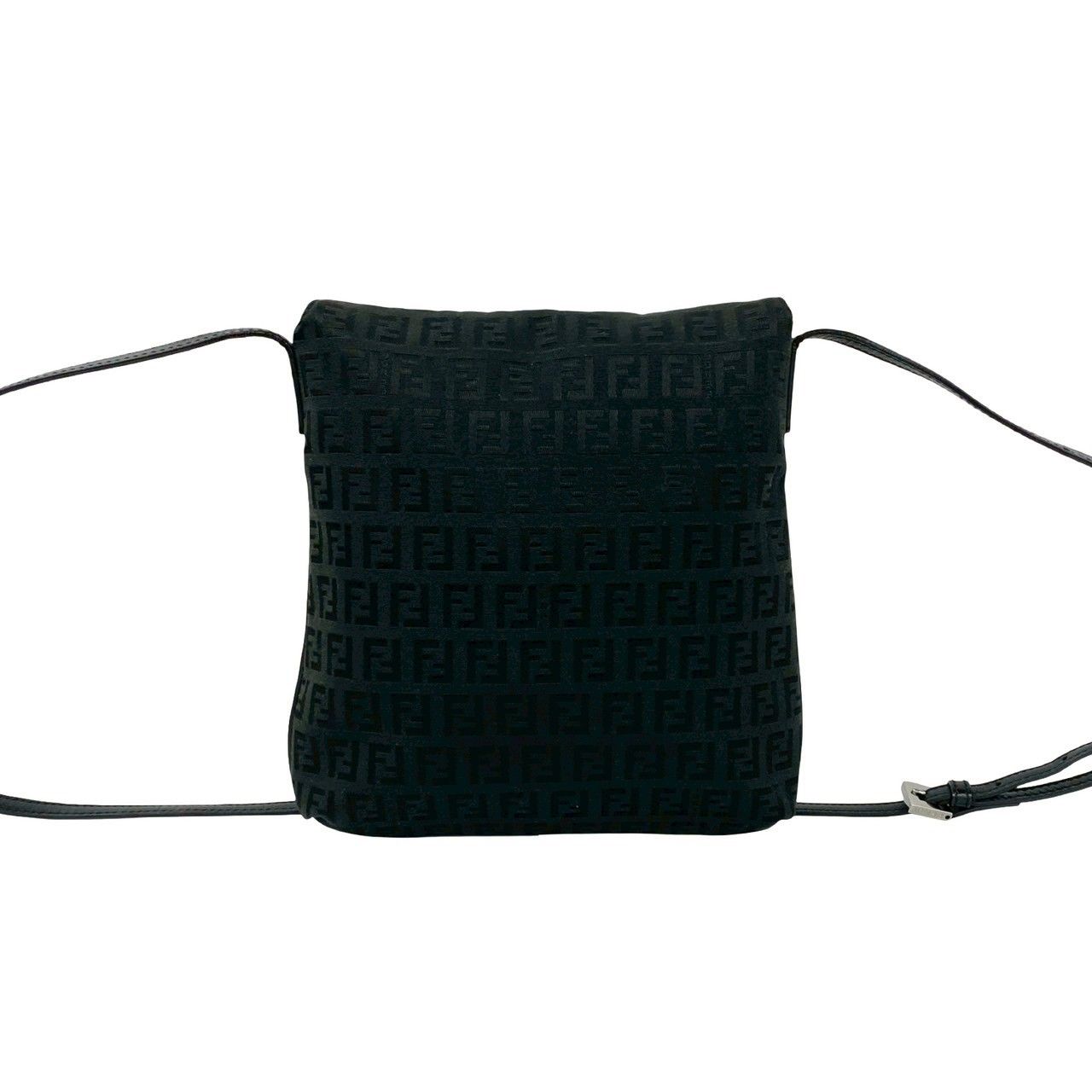 Fendi Zucchino FF Pattern Canvas Leather Shoulder Bag Pochette Crossbody Black