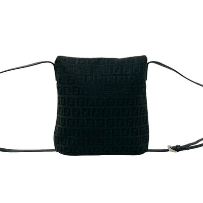 Fendi Zucchino FF Pattern Canvas Leather Shoulder Bag Pochette Crossbody Black