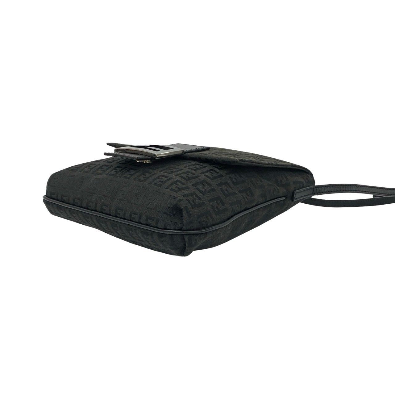 Fendi Zucchino FF Pattern Canvas Leather Shoulder Bag Pochette Crossbody Black