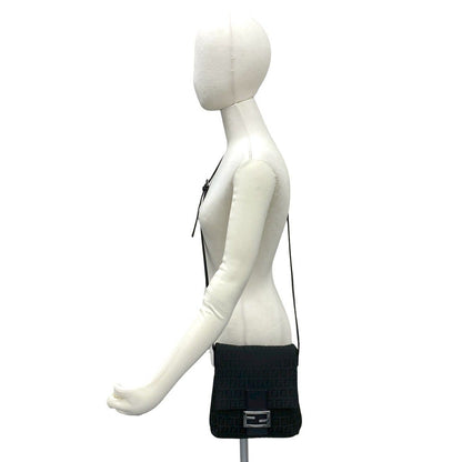 Fendi Zucchino FF Pattern Canvas Leather Shoulder Bag Pochette Crossbody Black