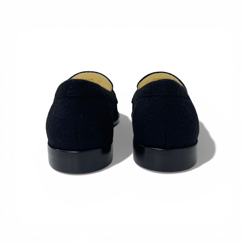Chanel Loafers Leather Shoes Felt Black Gold CC Logo Coin Flat
