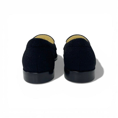 Chanel Loafers Leather Shoes Felt Black Gold CC Logo Coin Flat