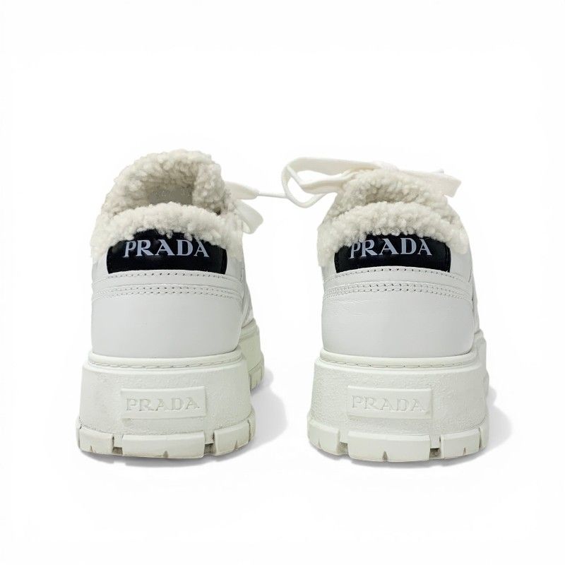 Prada Sneakers Shoes Leather Shearling White Triangle Logo
