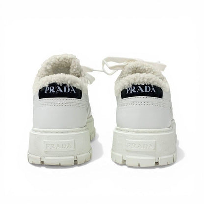 Prada Sneakers Shoes Leather Shearling White Triangle Logo