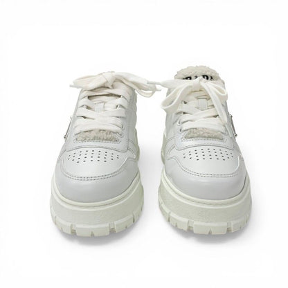 Prada Sneakers Shoes Leather Shearling White Triangle Logo
