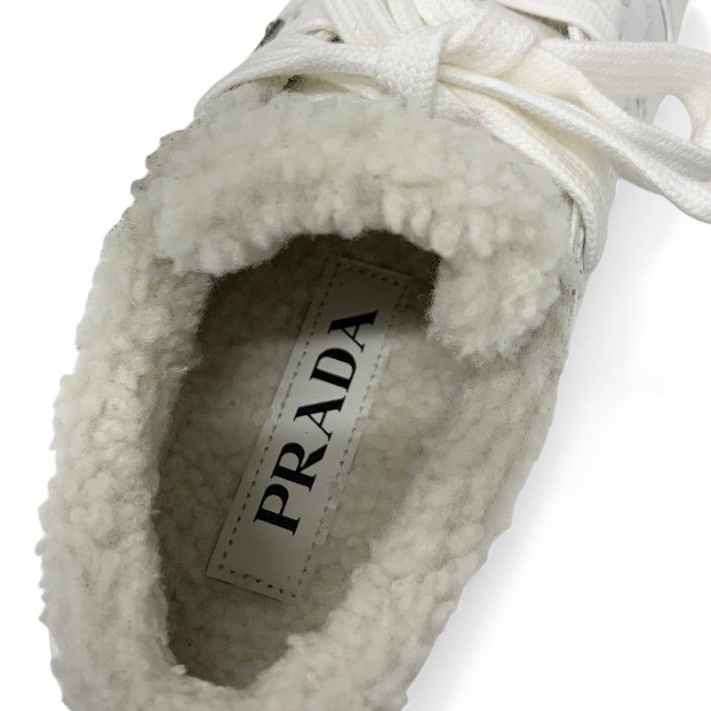 Prada Sneakers Shoes Leather Shearling White Triangle Logo