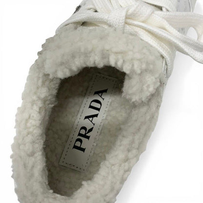Prada Sneakers Shoes Leather Shearling White Triangle Logo