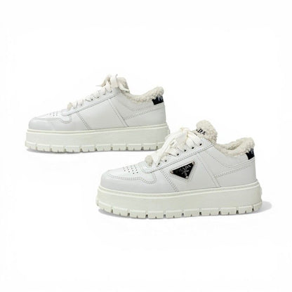 Prada Sneakers Shoes Leather Shearling White Triangle Logo