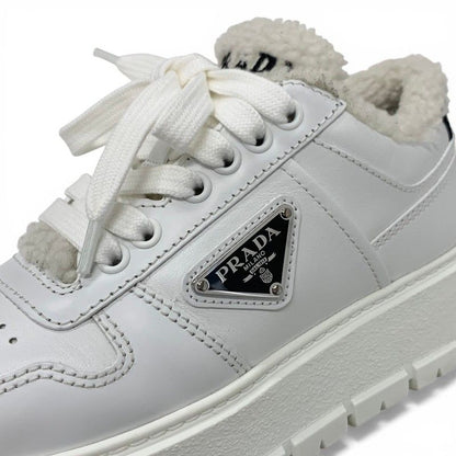 Prada Sneakers Shoes Leather Shearling White Triangle Logo