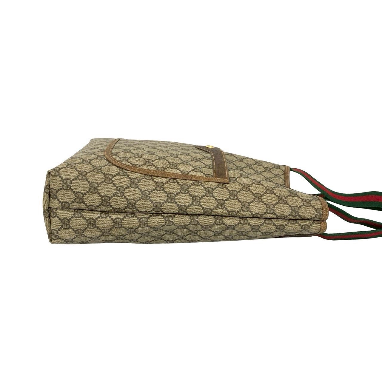 Gucci Vintage Sherry Line GG Logo Leather Tote Brown