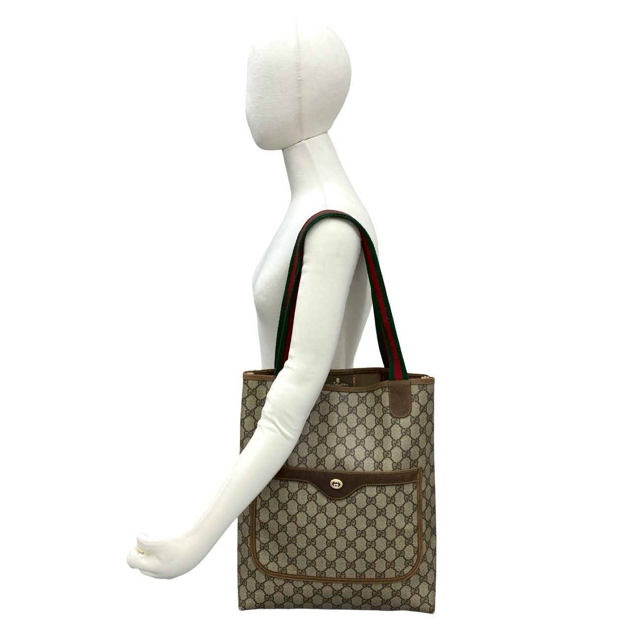Gucci Vintage Sherry Line GG Logo Leather Tote Brown