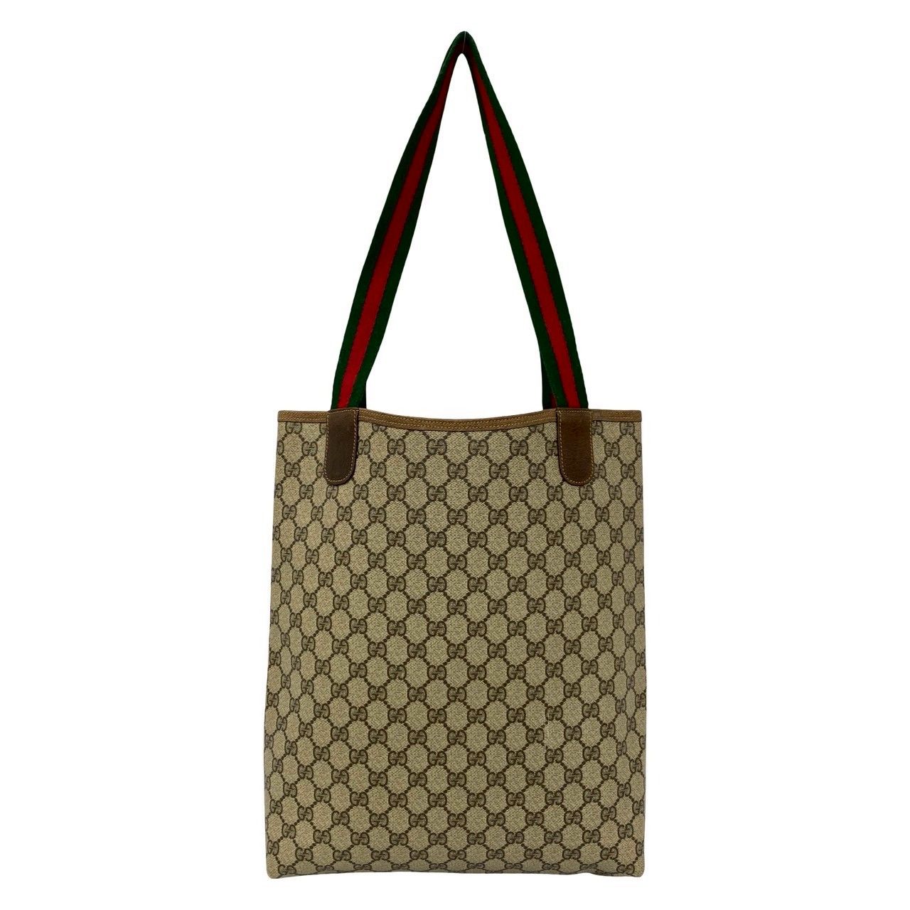 Gucci Vintage Sherry Line GG Logo Leather Tote Brown