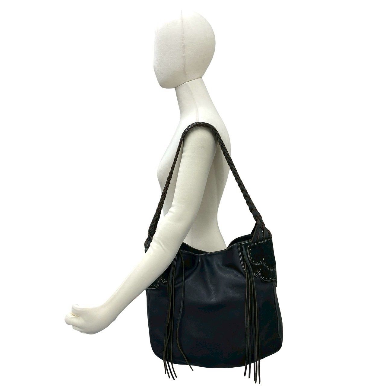 Loewe Fringe Suede Leather Shoulder Bag Tote Black
