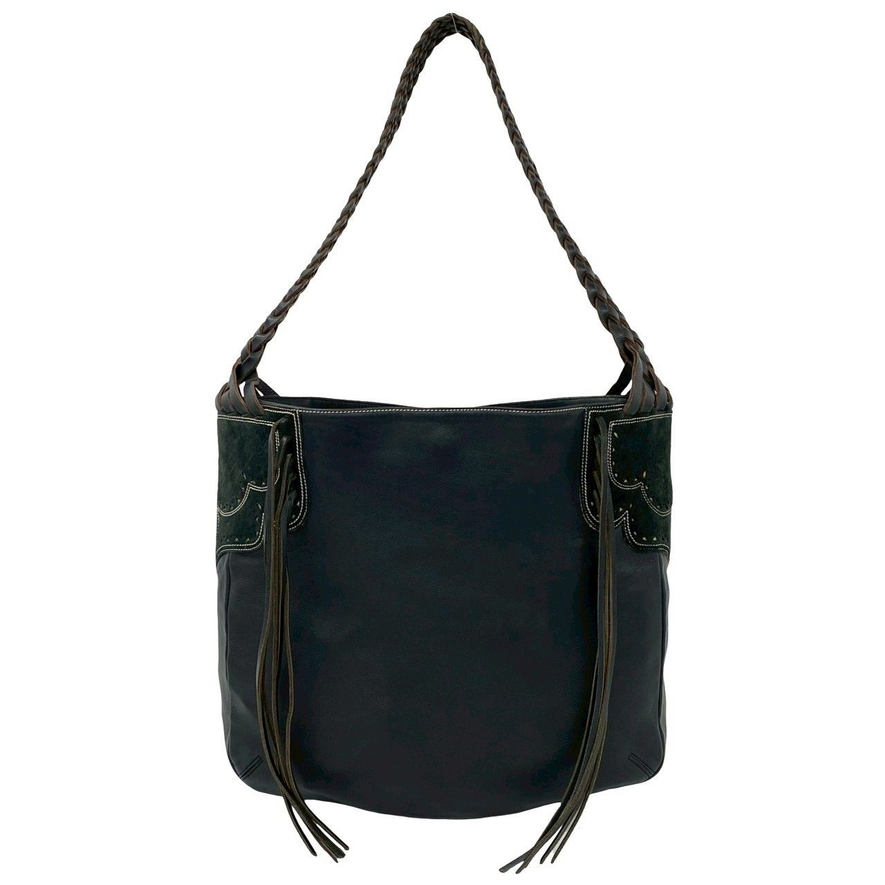 Loewe Fringe Suede Leather Shoulder Bag Tote Black