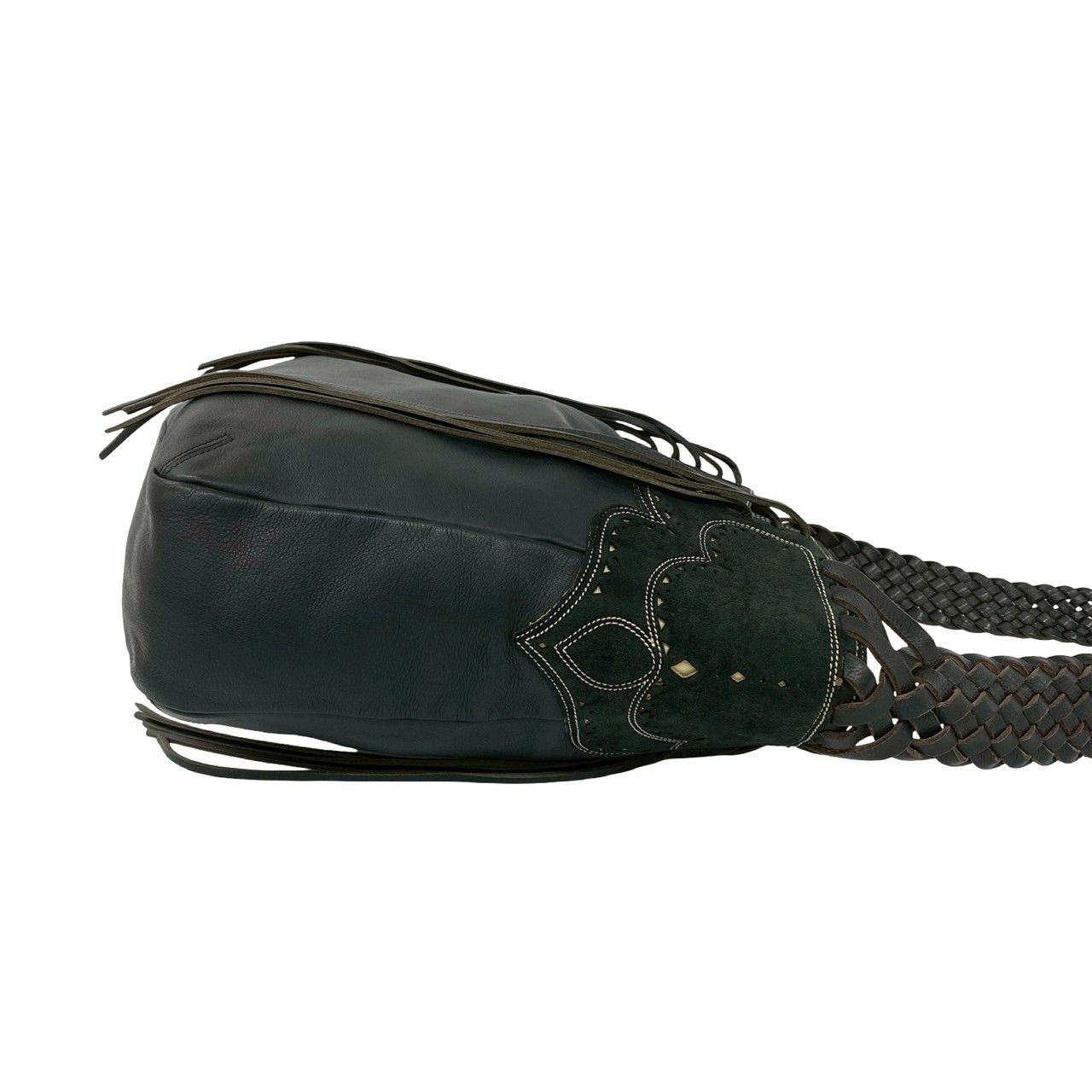 Loewe Fringe Suede Leather Shoulder Bag Tote Black