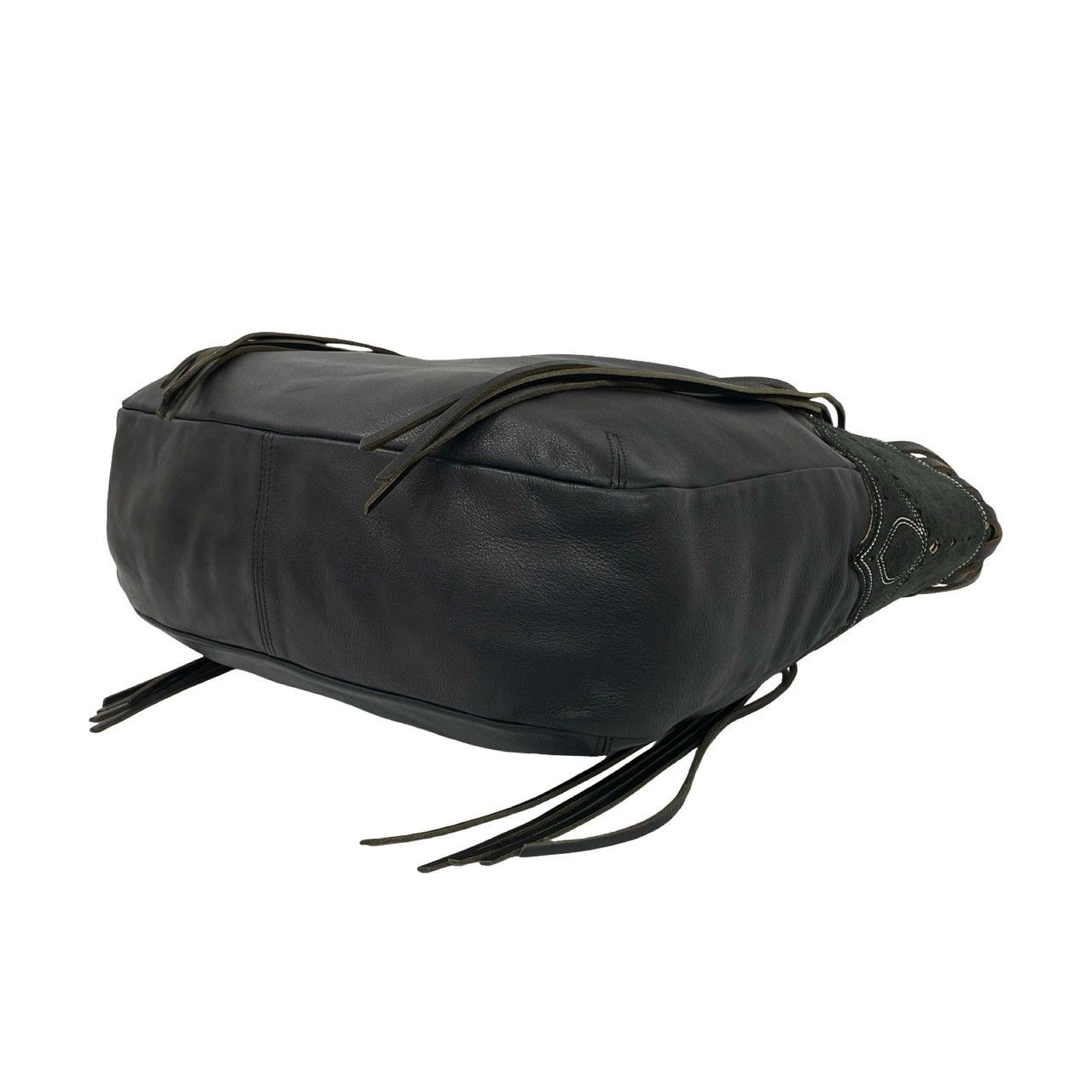Loewe Fringe Suede Leather Shoulder Bag Tote Black