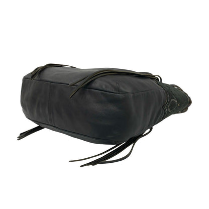 Loewe Fringe Suede Leather Shoulder Bag Tote Black