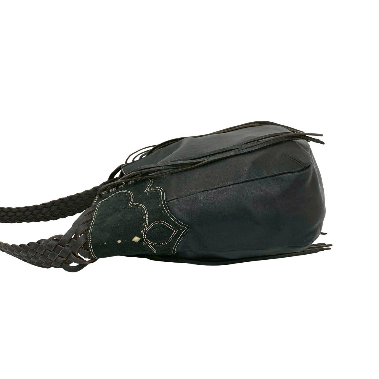 Loewe Fringe Suede Leather Shoulder Bag Tote Black