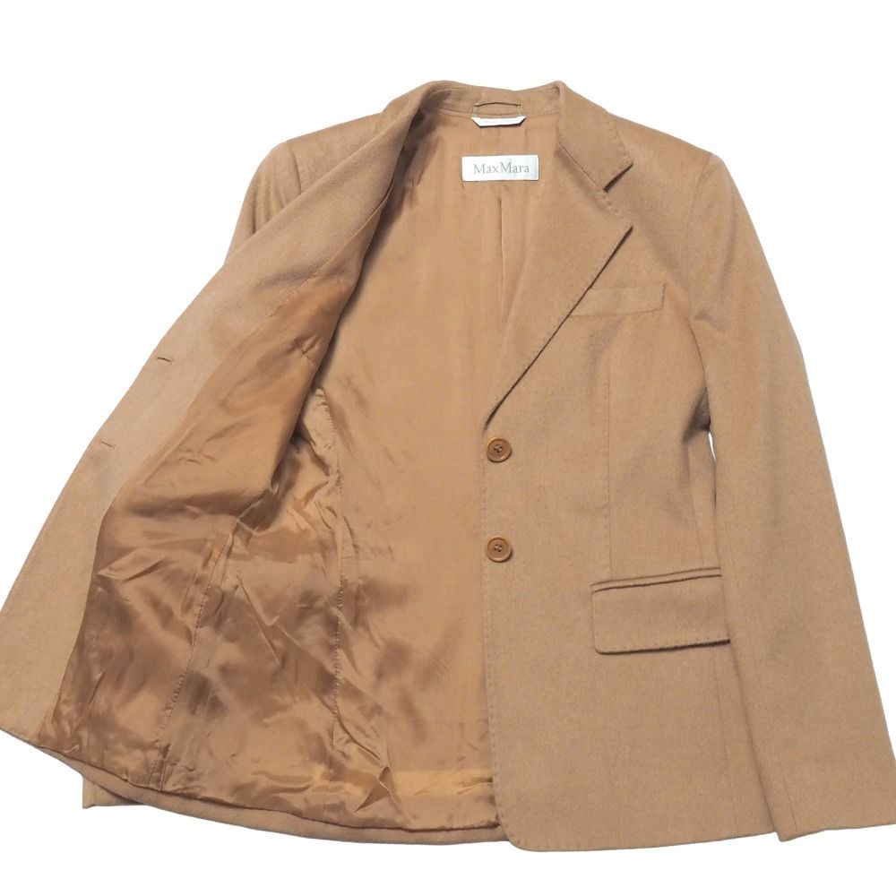 Max Mara Tailored Jacket 38 All Camel Blue Leather White Tag