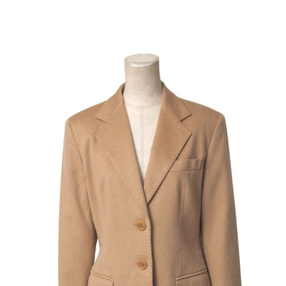 Max Mara Tailored Jacket 38 All Camel Blue Leather White Tag