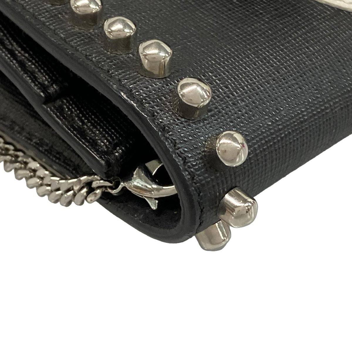 Fendi Wallet Carlito Black White Multi Chain Studs Leather Mink