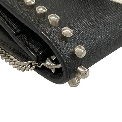 Fendi Wallet Carlito Black White Multi Chain Studs Leather Mink
