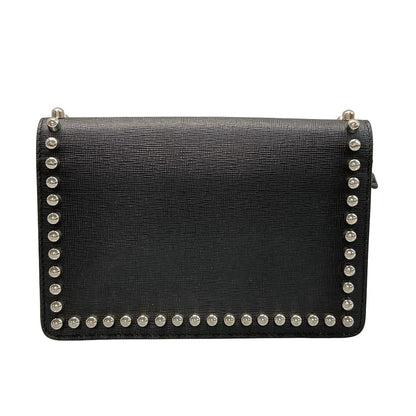 Fendi Wallet Carlito Black White Multi Chain Studs Leather Mink