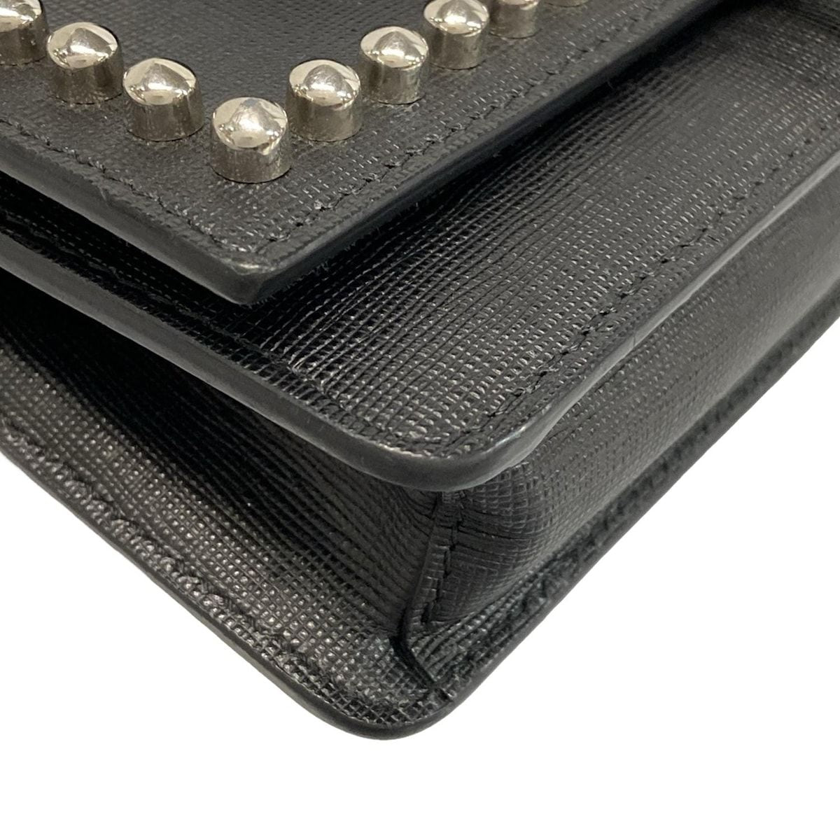 Fendi Wallet Carlito Black White Multi Chain Studs Leather Mink