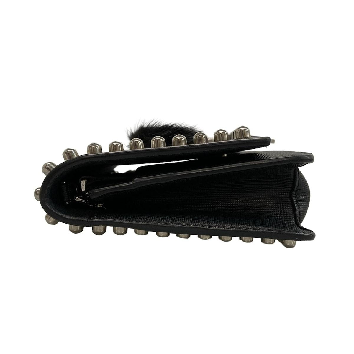 Fendi Wallet Carlito Black White Multi Chain Studs Leather Mink