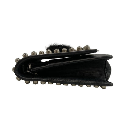 Fendi Wallet Carlito Black White Multi Chain Studs Leather Mink