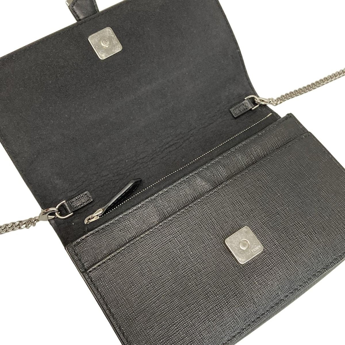 Fendi Wallet Carlito Black White Multi Chain Studs Leather Mink