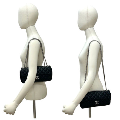 Chanel Card Quilted CC Logo Lambskin Chain Shoulder Bag Black