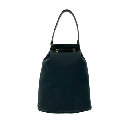 Prada Logo Canvas Leather Drawstring 2-Way Mini Shoulder Bag Black