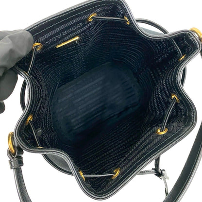 Prada Logo Canvas Leather Drawstring 2-Way Mini Shoulder Bag Black
