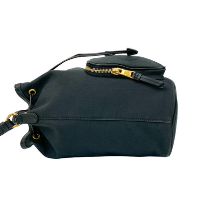 Prada Logo Canvas Leather Drawstring 2-Way Mini Shoulder Bag Black