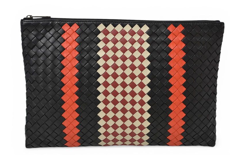 Bottega Veneta Clutch Pouch Intrecciato Nappa Lambskin Black Orange
