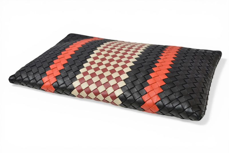 Bottega Veneta Clutch Pouch Intrecciato Nappa Lambskin Black Orange