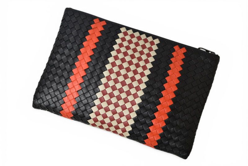 Bottega Veneta Clutch Pouch Intrecciato Nappa Lambskin Black Orange