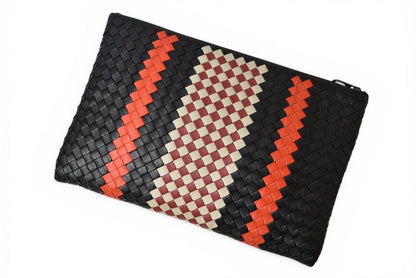 Bottega Veneta Clutch Pouch Intrecciato Nappa Lambskin Black Orange