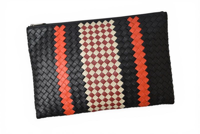 Bottega Veneta Clutch Pouch Intrecciato Nappa Lambskin Black Orange