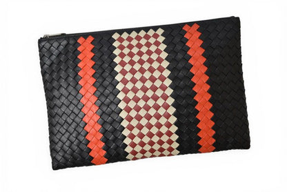 Bottega Veneta Clutch Pouch Intrecciato Nappa Lambskin Black Orange
